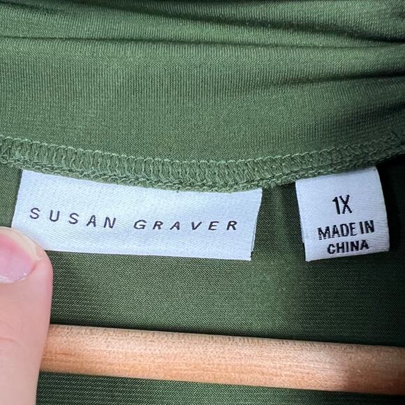 Susan Graver Womens 1X Minimalist Classic Liquid Knit Cowl Neck Tunic Top Green - Picture 7 of 11